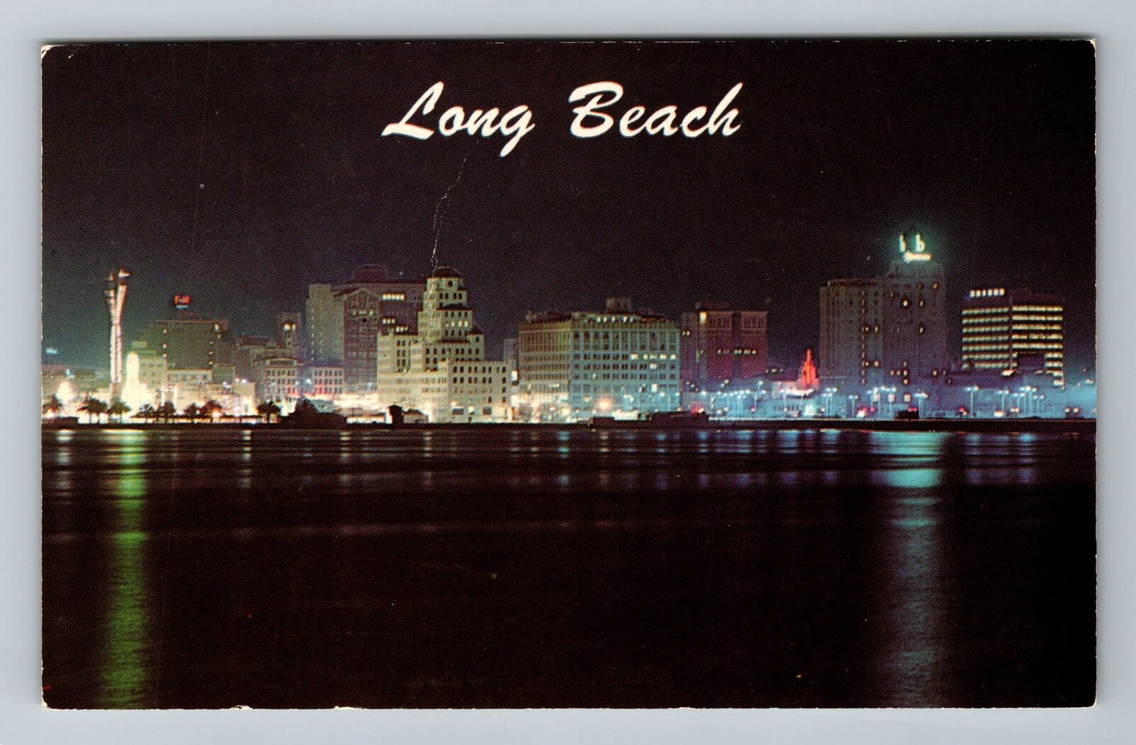 Long Beach CA-California, Panoramic Long Beach at Night, Vintage Postcard
