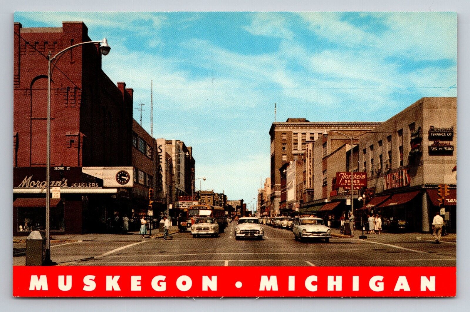 Downtown View Western Avenue Muskegon Michigan Vintage Unposted Postcard