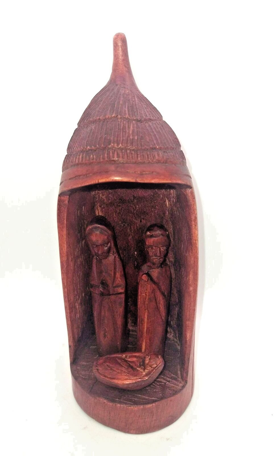 Vintage Hand Carved African Wood Nativity One-Piece Joseph Mary Baby Jesus From