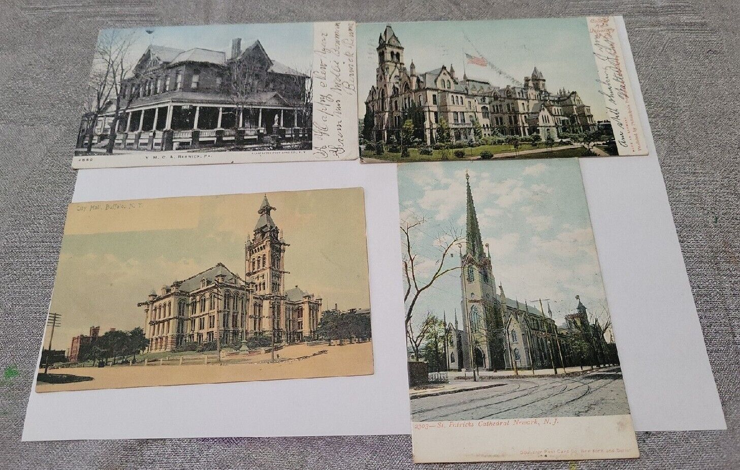 Lot 4 Antique UDB Postcards W/ Glitter Accents Buildings Buffalo,Newark,Philly 