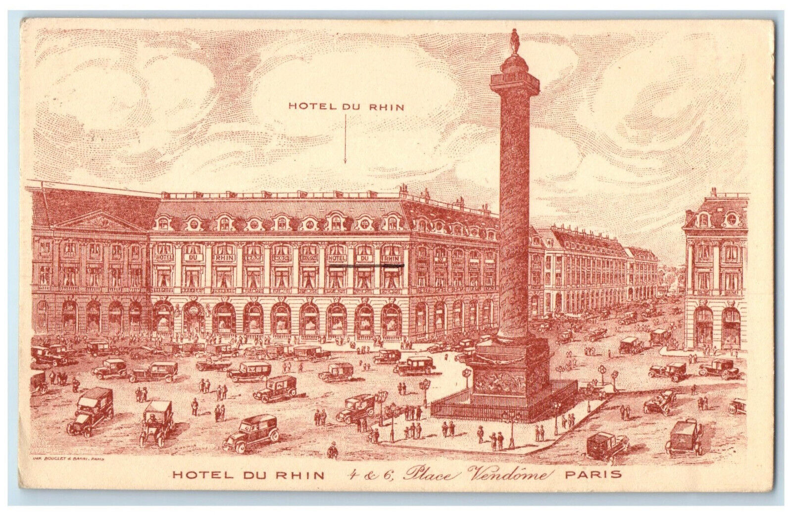 1929 Hotel Du Rhin 4&6 Place Vendome Paris France Vintage Posted Postcard
