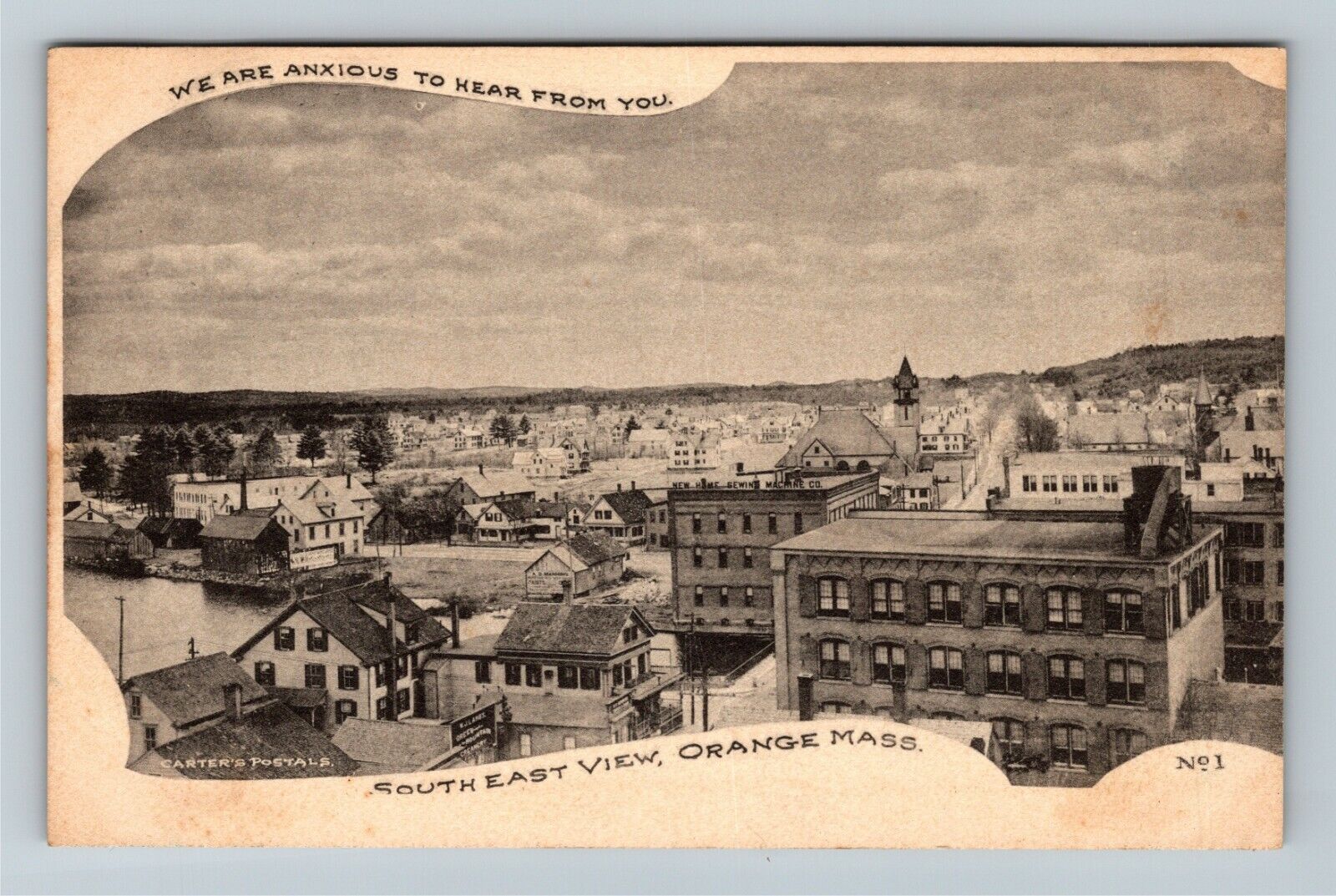 Orange MA-Massachusetts, Bird's-Eye Looking South East, c1905 Vintage Postcard