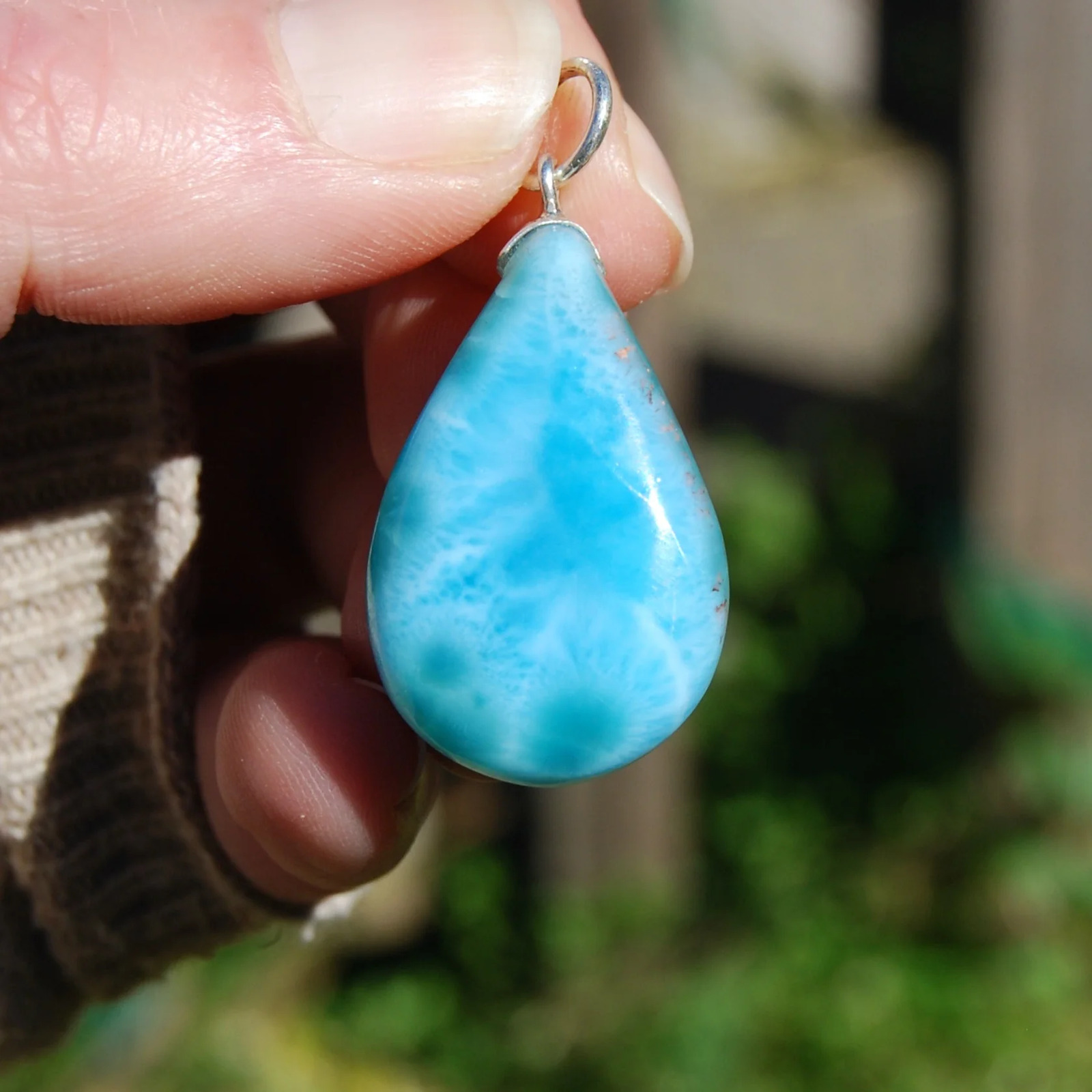 50ct 1.6in Genuine Larimar Gemstone Pendant for Necklace, Large Double Sided Ste