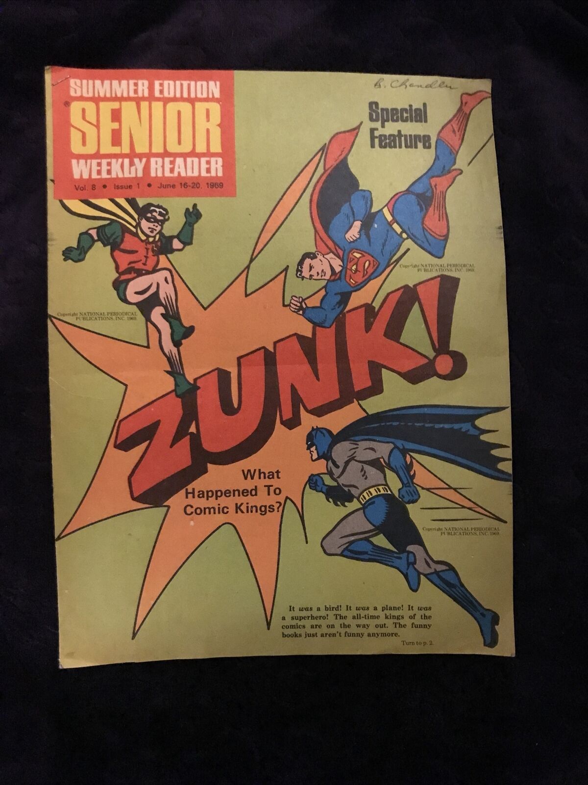 Summer Edition, Senior Weekly Reader, June, 1969, Superman, Batman & Robin