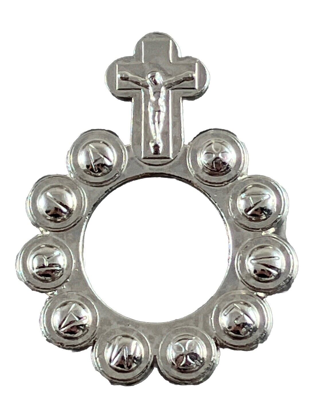 Vintage Catholic Ave Maria & Medjugorje Silver Tone Finger Religious Rosary