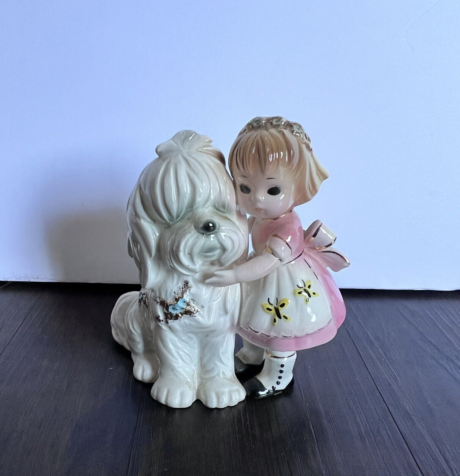 Vintage Josef Originals Little Girl With Big Shaggy Dog Sisters Figurine