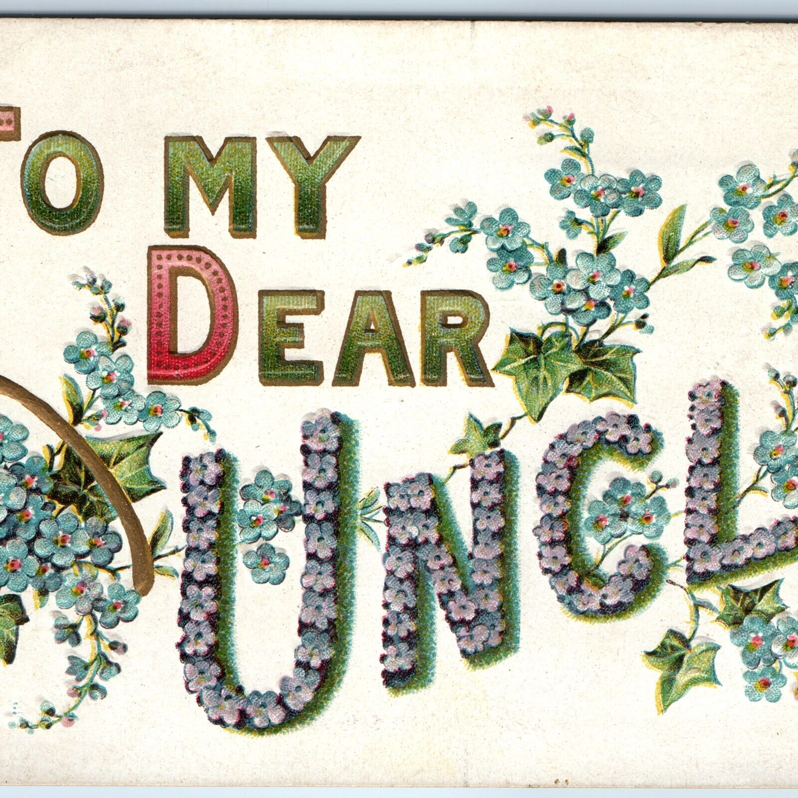 c1910s To My Dear Uncle Wishbone Lilac Flower Embossed Litho Postcard PC A254