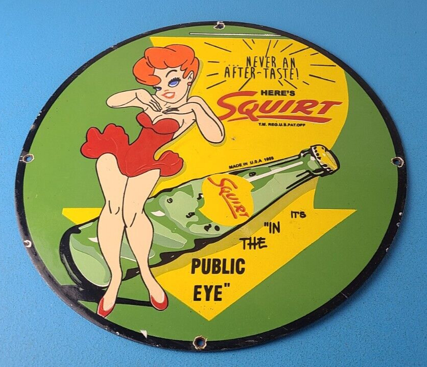 Vintage Squirt Porcelain Sign - Public Eye, Drink Soda Beverage Gas Service Sign