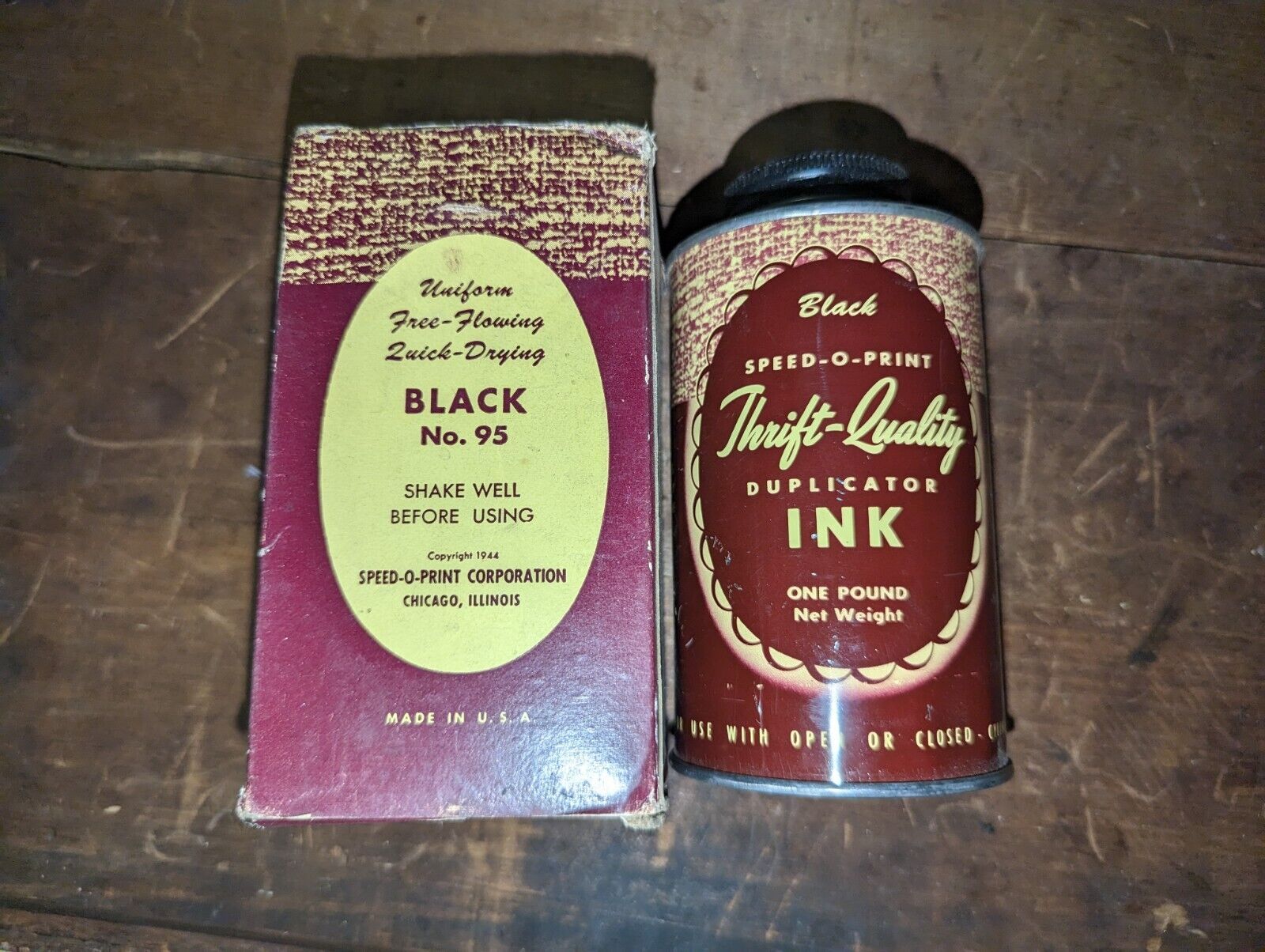 Vintage 1944 Speed-O-Print Thrift Quality Duplicator Ink #95 Black Tin Can