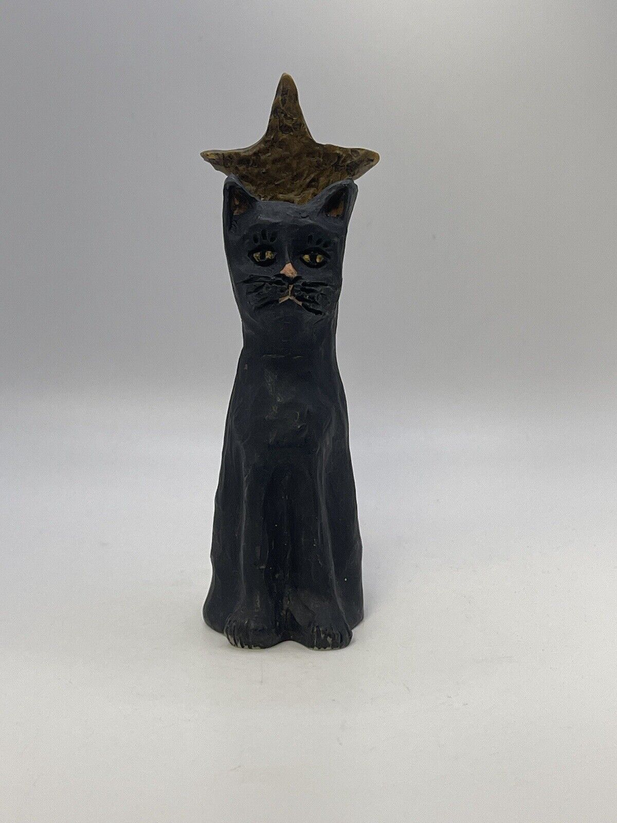 Vintage Primitive E. Smithson Folk Art Halloween Black Cat Resin Figurine Signed