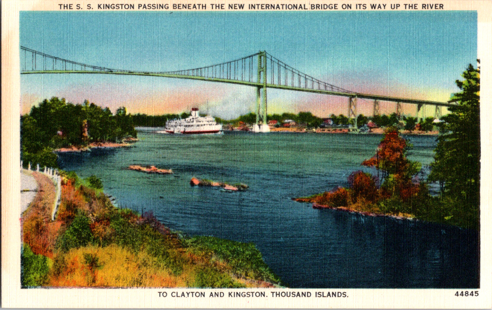 Vintage C 1920\'s Steamer Under International Bridge Kingston passing NY Postcard