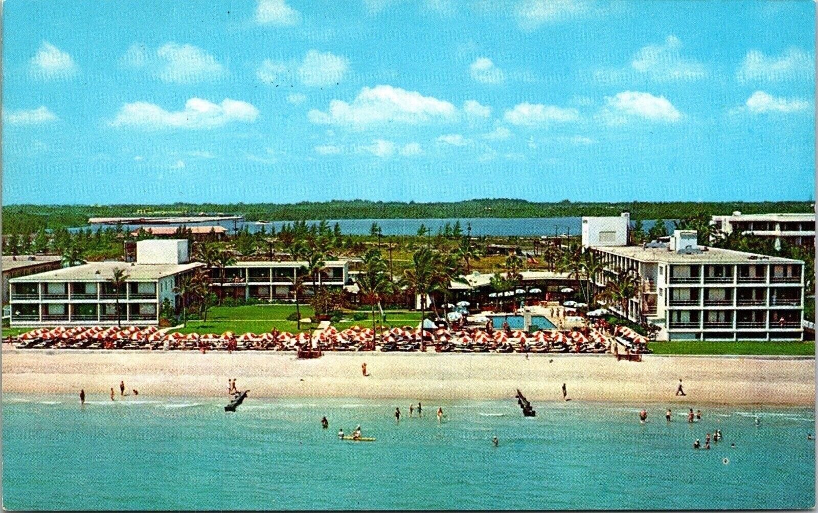 Pan American Motel Birds Eye View Miami Beach Florida Ocean Chrome Postcard