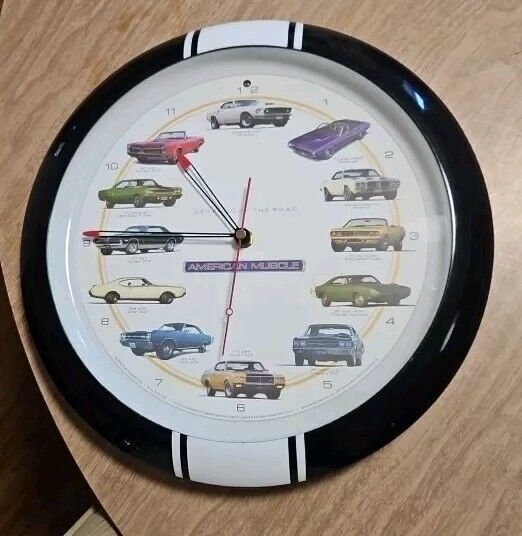 American Muscle Cars Wall Clock Legends of the Road Hot Rod Sounds Chimes WORKS