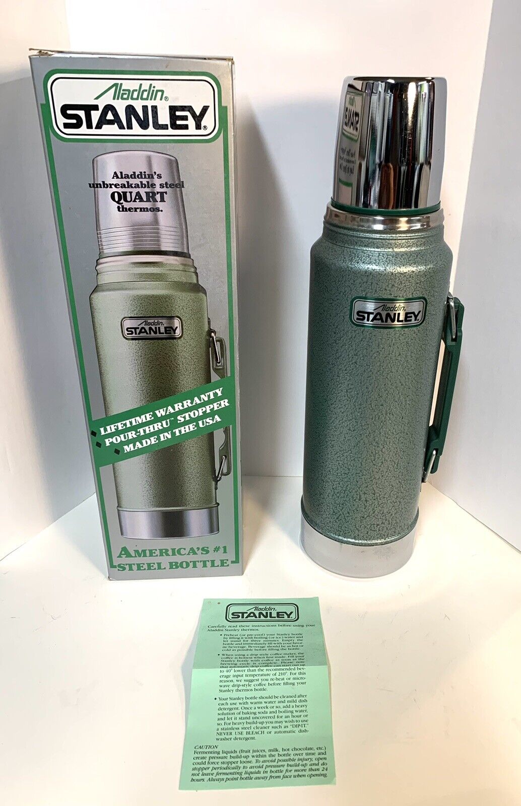 Vintage Aladdin Stanley NIB 1 QT Thermos Green A944DH Made In USA 1990