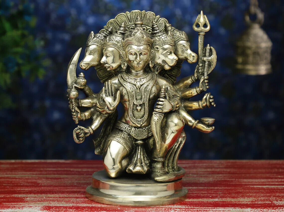 Panchmukhi Hanuman Statue Brass Small Lord Bajrangbali Figurine Sculpture Decor