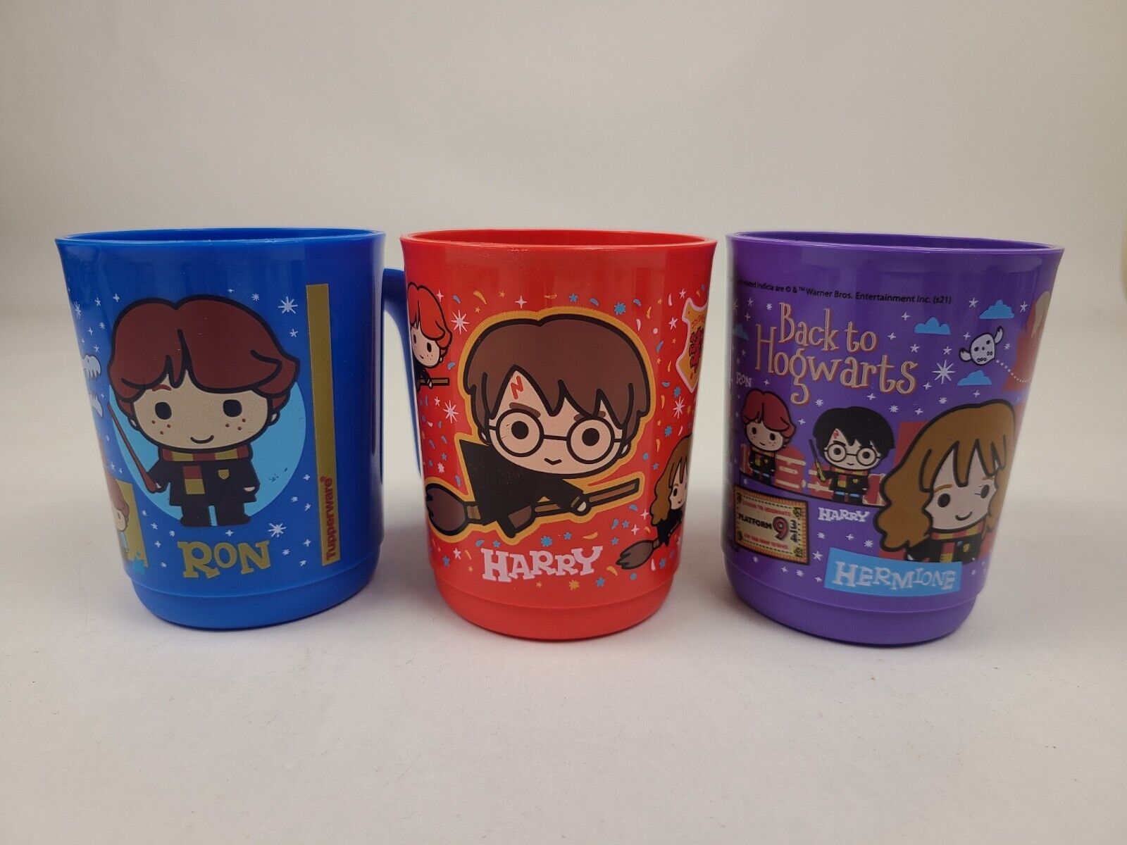 Tupperware Harry Potter Set of 3 Cups w/ Handles 11oz Kids Ron Weasley Hermione