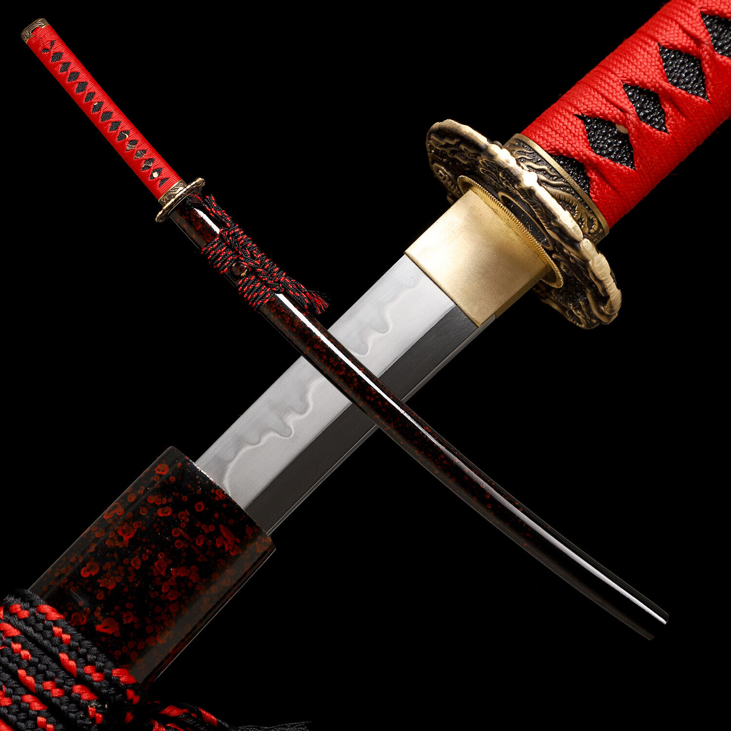 Handmade Red Katana Sword Clay Tempered T10 Steel Real Choji Hamon Razor Sharp