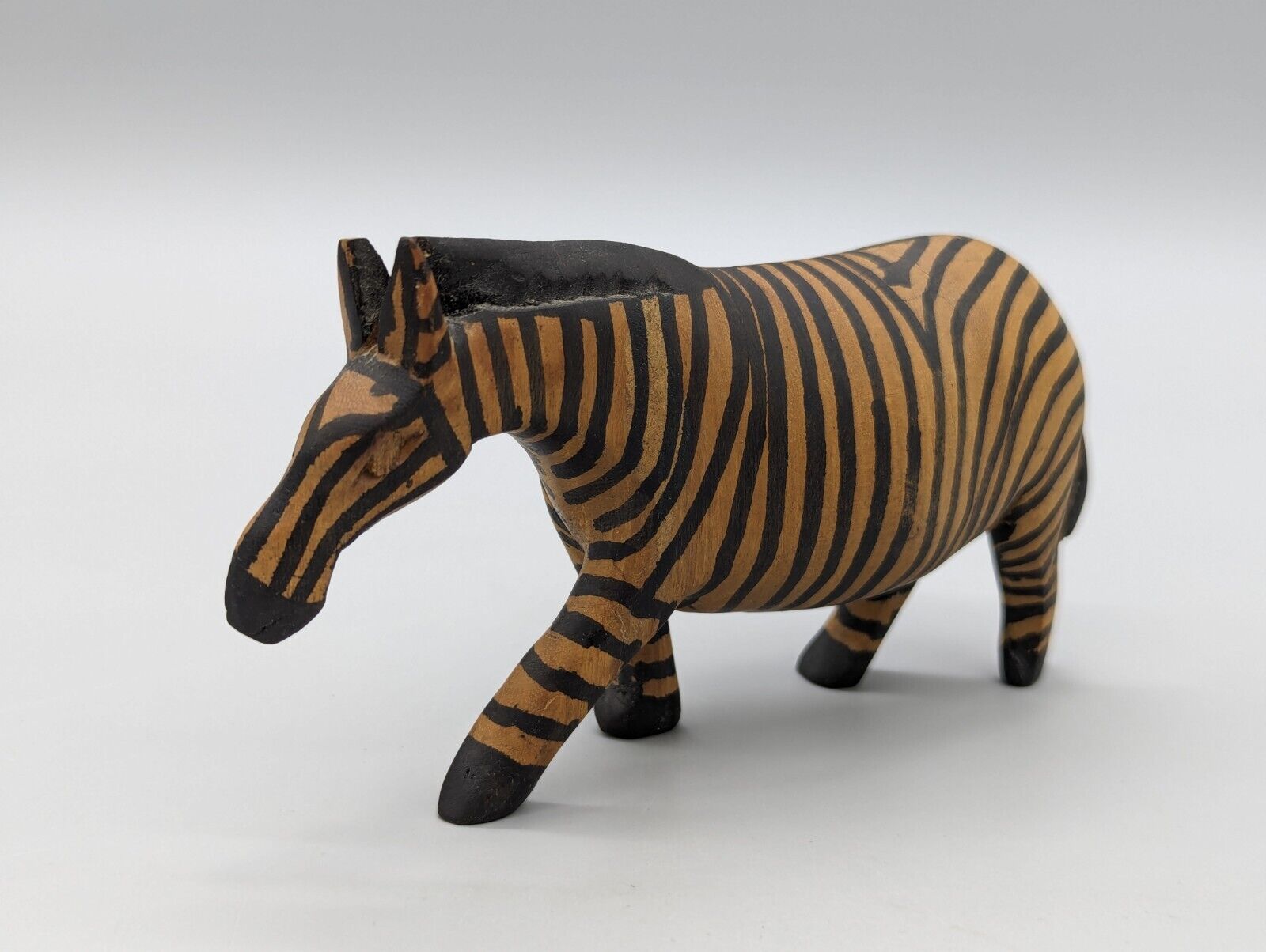 Vintage Hand Carved Wooden Wood Painted African Zebra 6.5\