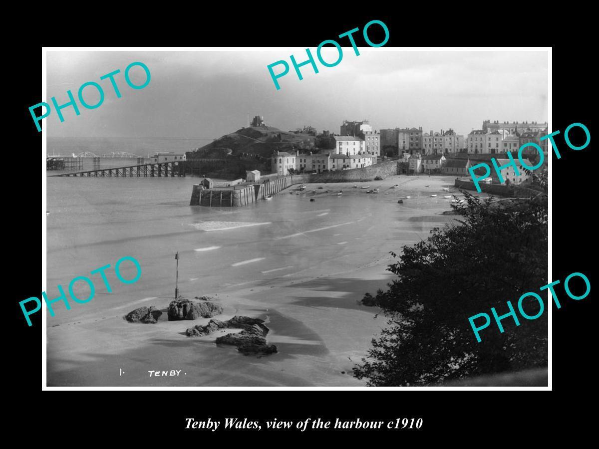 OLD LARGE HISTORIC PHOTO OF TENBY WALES VIEW OF THE HARBOUR c1910 1