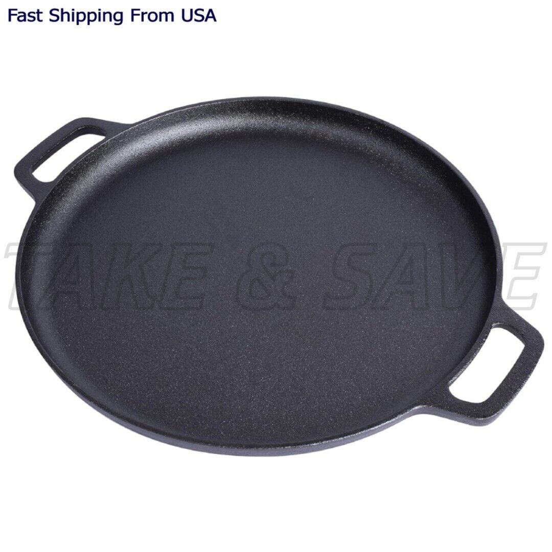 14 Inch Pre-seasoned Cast Iron Pizza Pan Skillet Cooking Baking Grilling Roastin