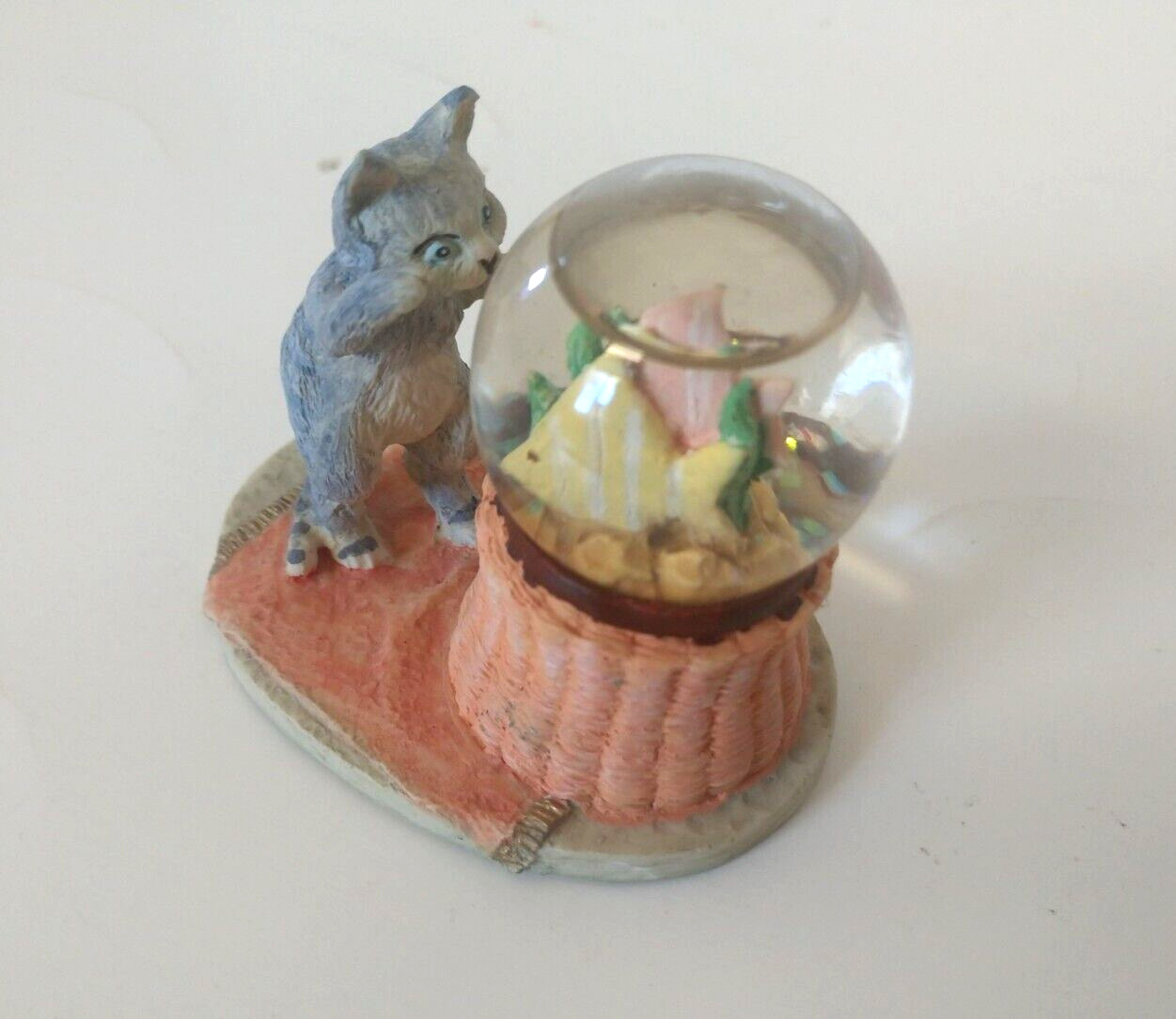 Mini Cat Snow Globe Kitty Kitten Gold Fish Tank Figurine Figure Ceramic Decor