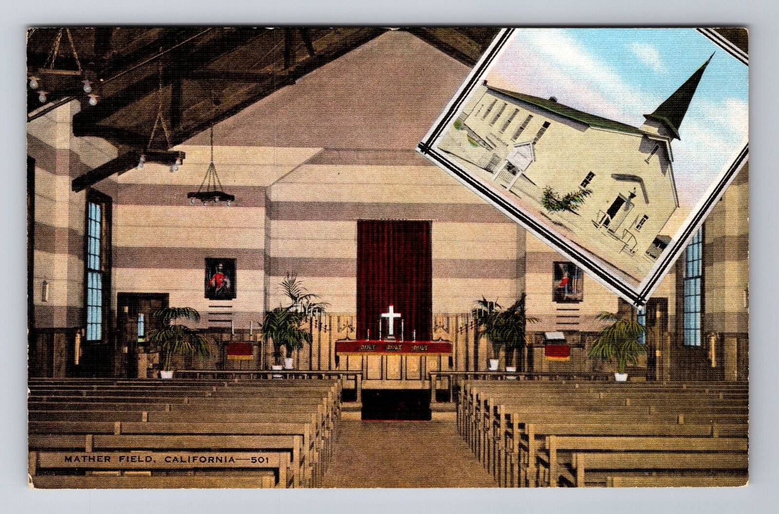 Mather Field CA-California, Church, Religion, Antique Vintage Souvenir Postcard