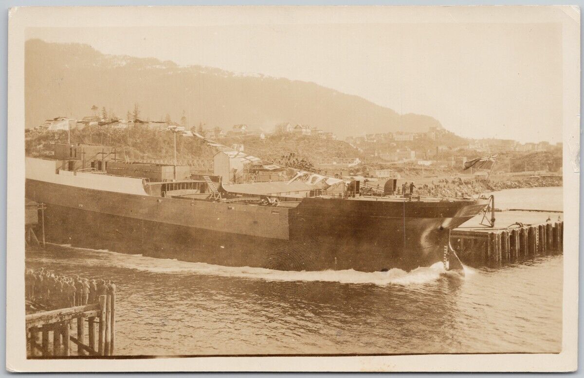 Launching of 'Canadian Scottish' Ship 1921 Prince Rupert BC RPPC Postcard H63