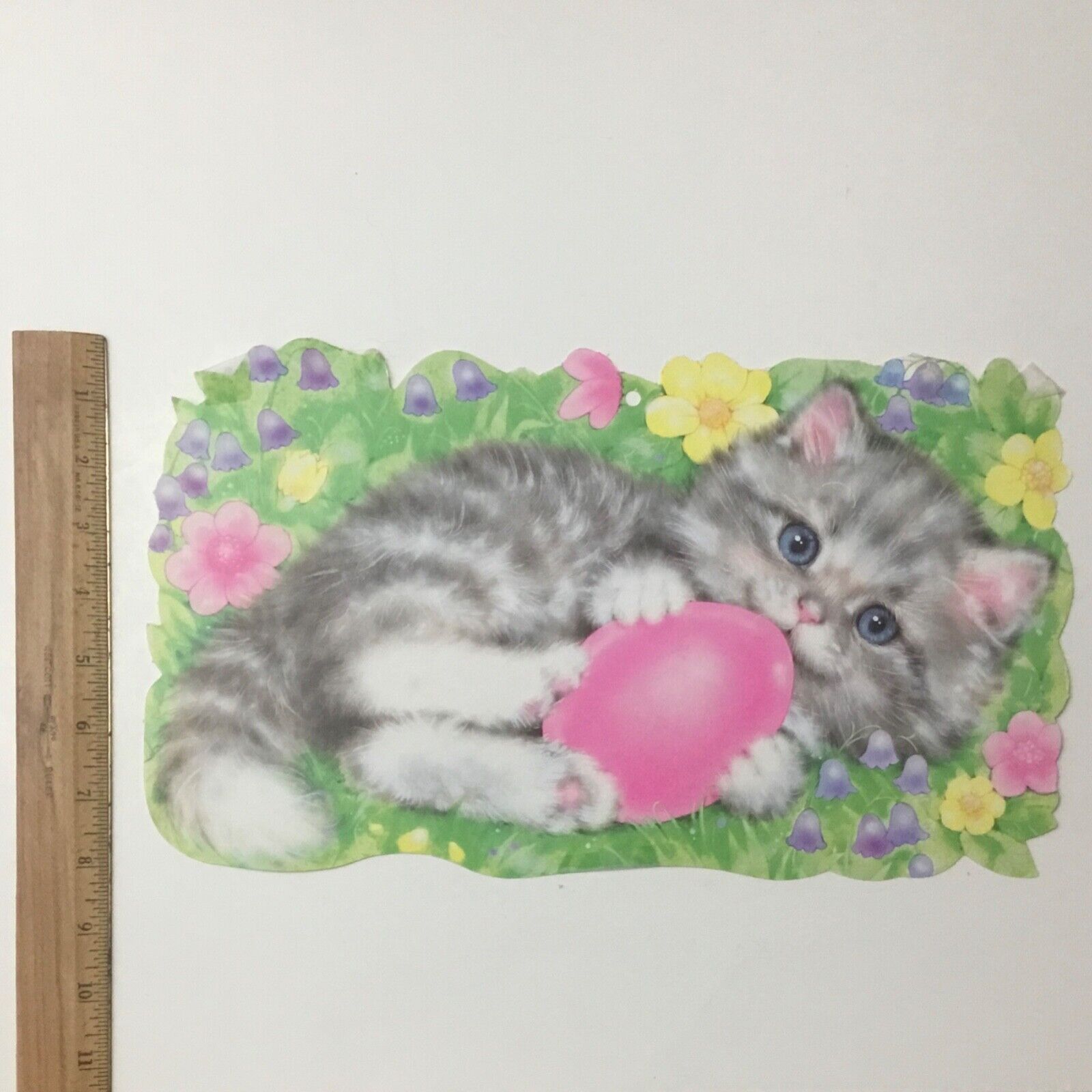 Eureka USA Easter Kitten Decor Cardstock Die Cut Double Sided Cat Egg Flower Vtg