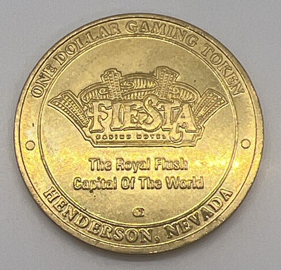 Fiesta Casino Hotel $1 Brass Slot Token Henderson Nevada Royal Flush 2002