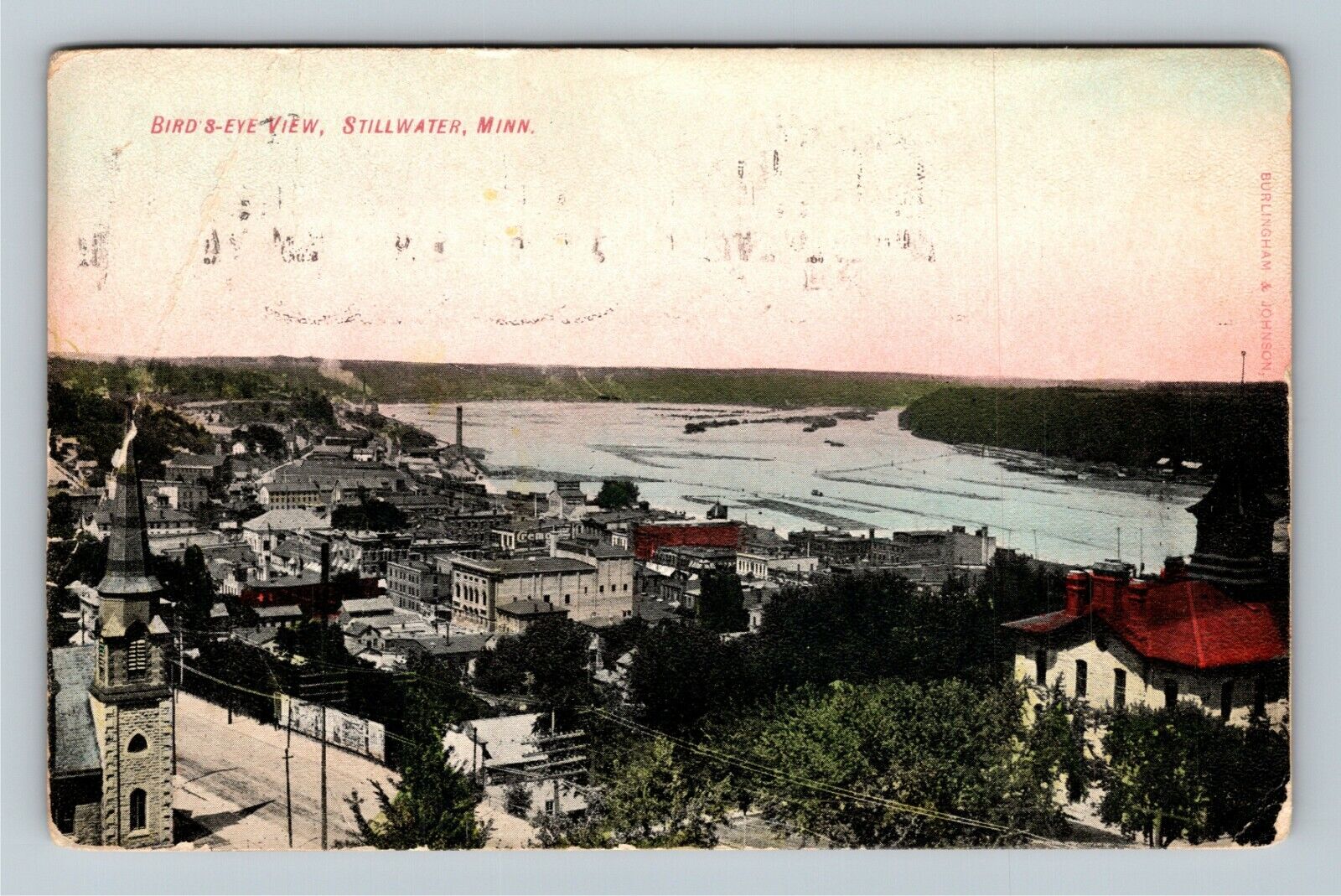 Stillwater MN-Minnesota, Bird's-Eye View Town & River c1909 Vintage Postcard
