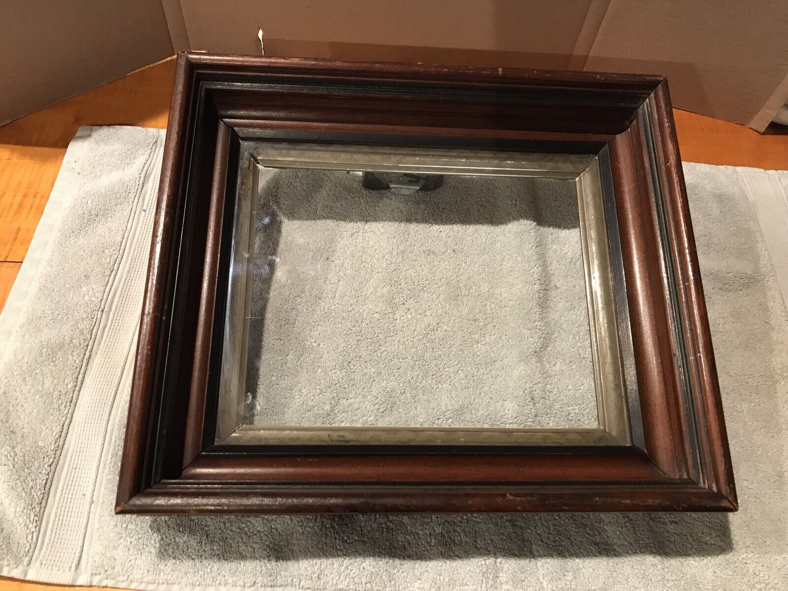 Antique Victorian Deep Wood Picture Frame Shadow Box W/ Glass 14\'\'x 12\'\' RARE