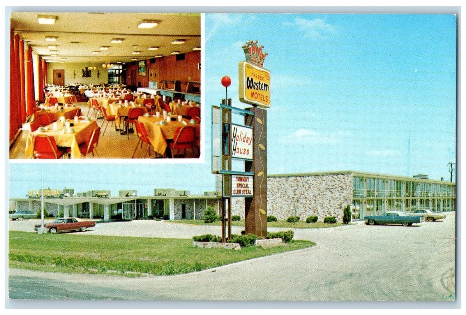 c1960's Holiday House Motel Exterior Roadside Beatrice Nebraska Signage Postcard