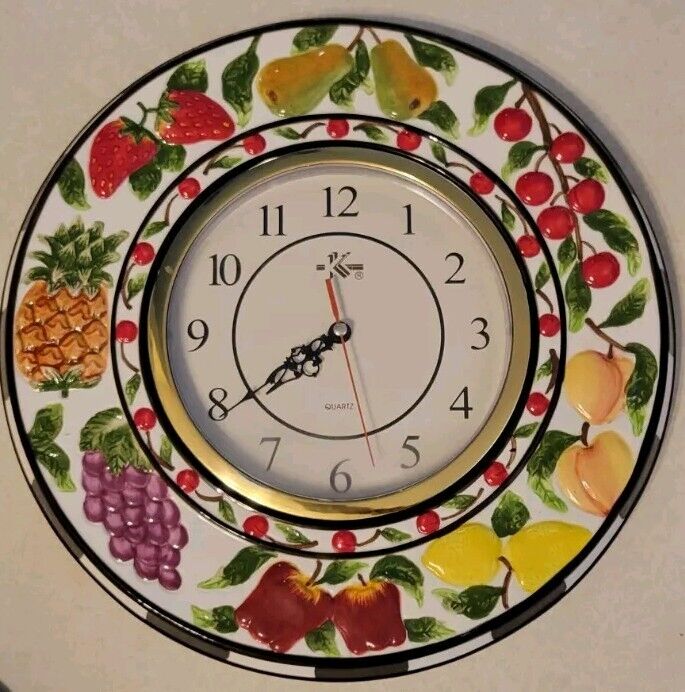 Hand Painted Collection Ceramic Mixed Fruits 3D Quartz Wall Clock KK Very Good