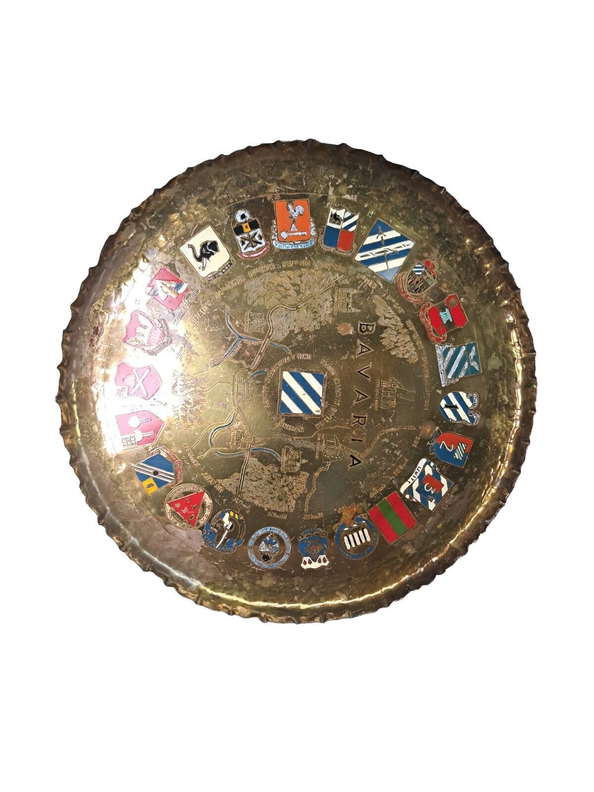 3rd infantry: Vintage Mid Century Large Brass German Coat of Arms Tray Platter