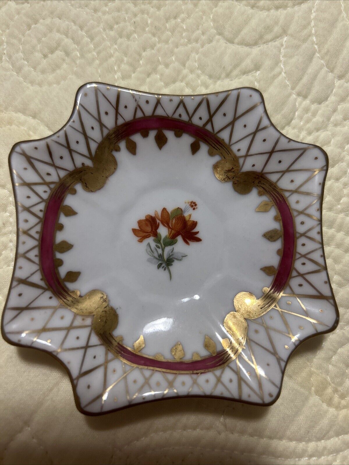 Elios Porcelain Decorative Trinket Dish Hand Painted Gold Vintage