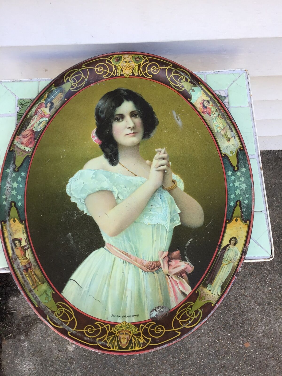 Antique Serving Tray depicting Actress Julia MarlowE