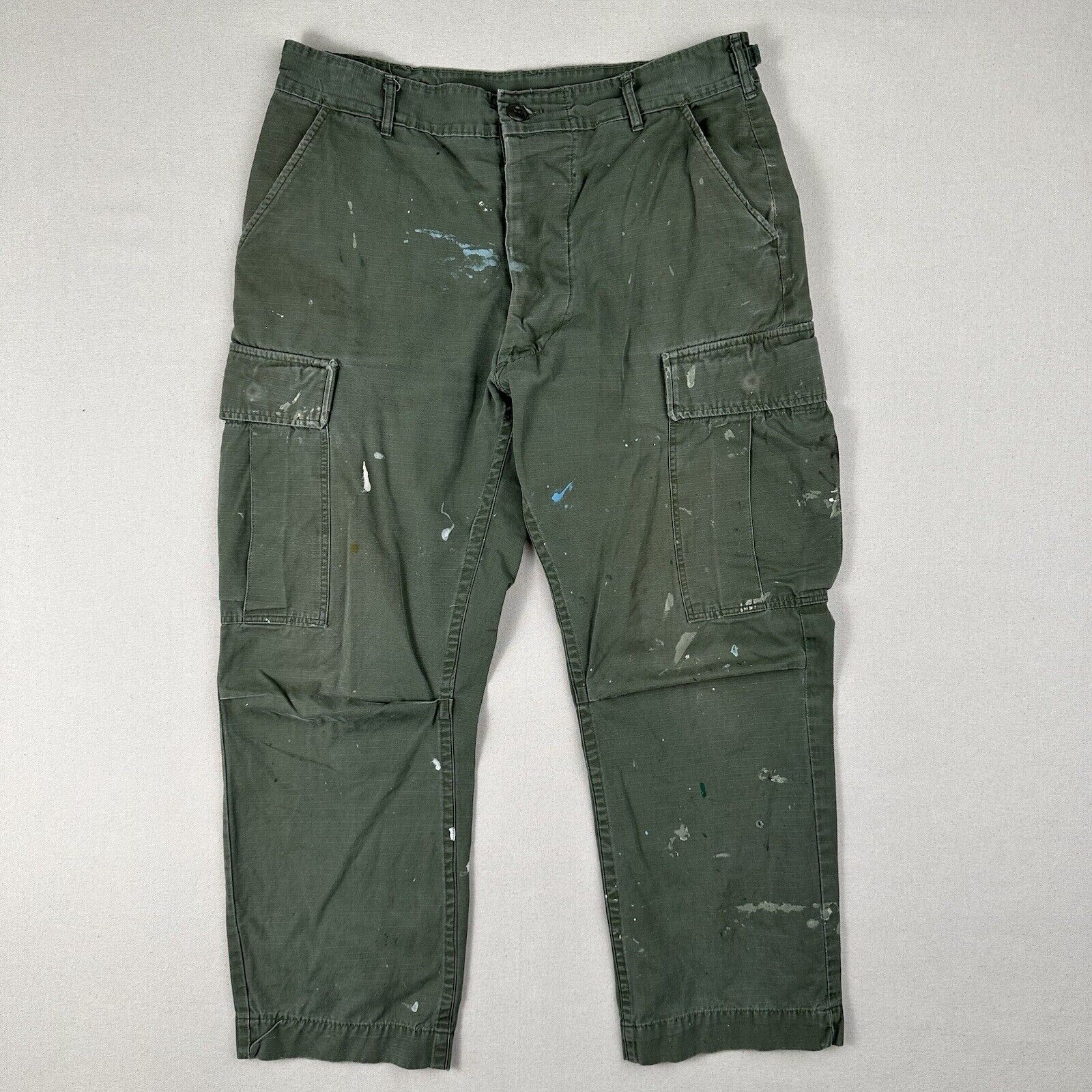 Vintage 70s Og-107 Rip Stop Poplin Trousers Medium Short Tropical DSA Distressed