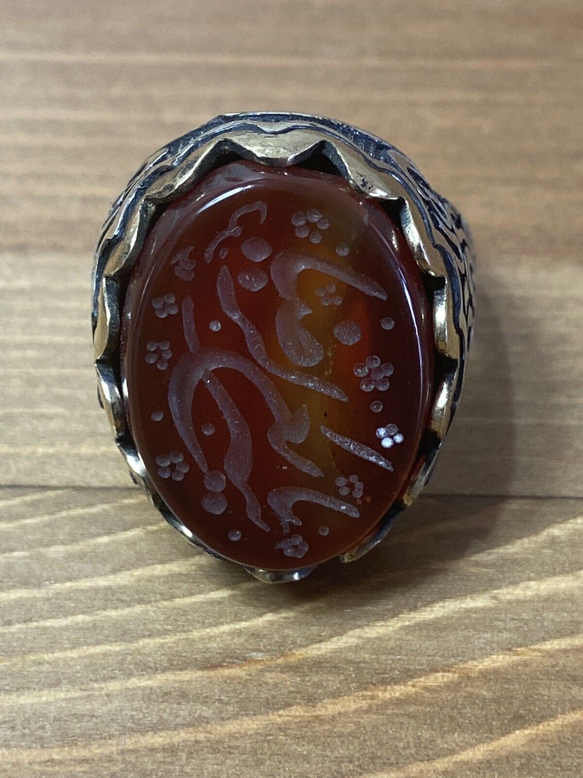 Vintage 925 Silver Ring Natural Agate Stone  Islamic Calligraphy From The Quran