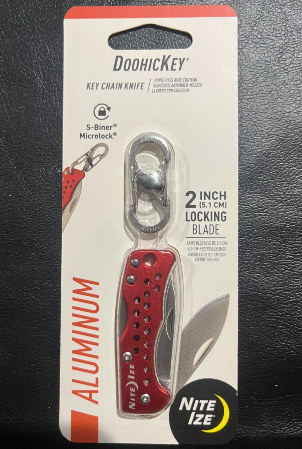 Nite Ize DoohicKey Key Chain Knife S-Biner Microlock Blade Red Aluminum