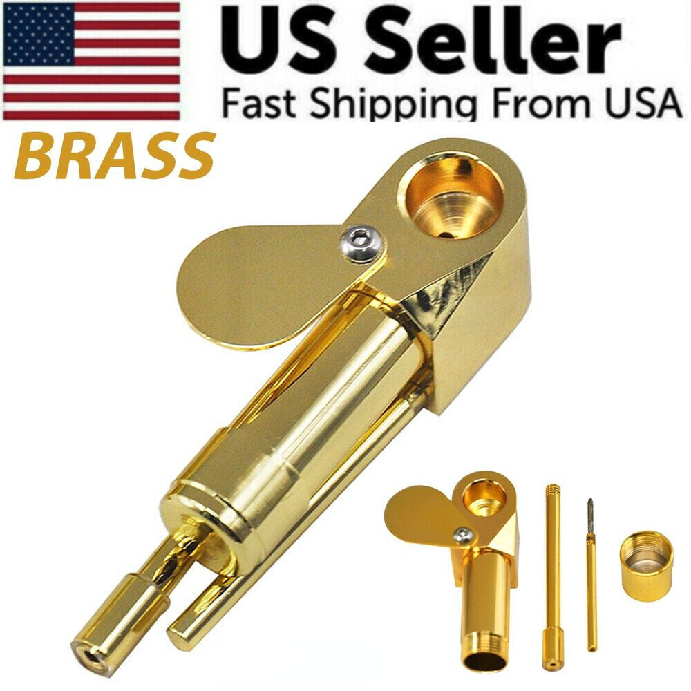 Brass Tobacco Smoking Pipe w/ Lid Bowl & Stash Storage Cylinder Chamber Metal US
