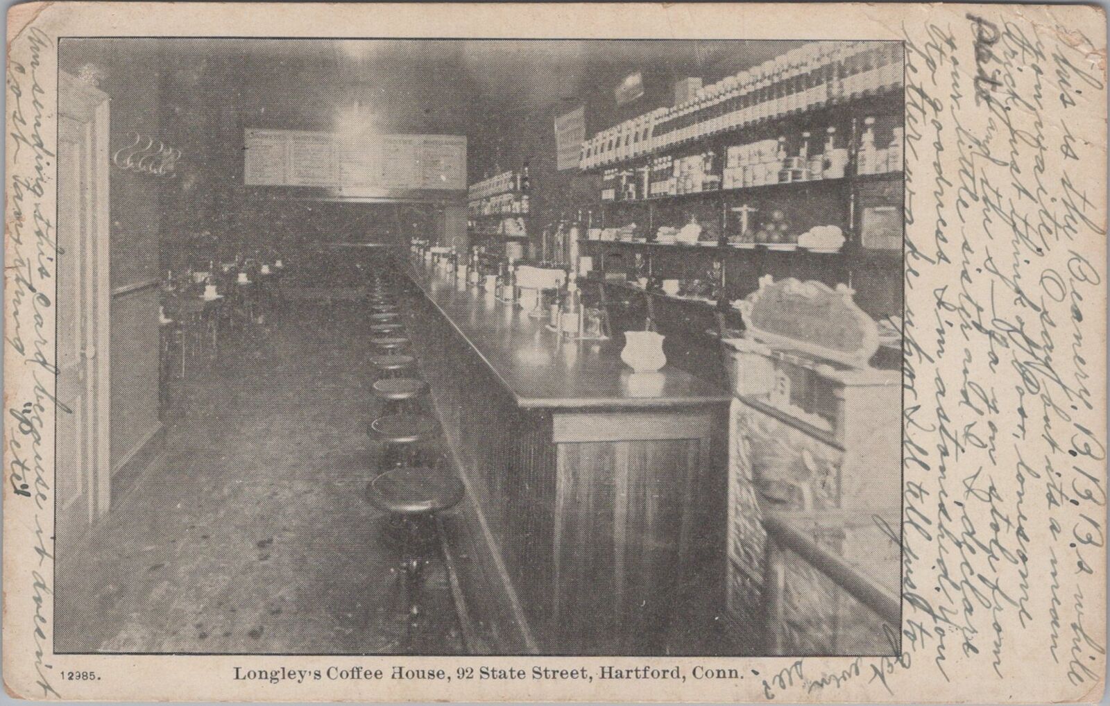 Longley\'s Coffee House Hartford Connecticut Interior Details 1906 Postcard