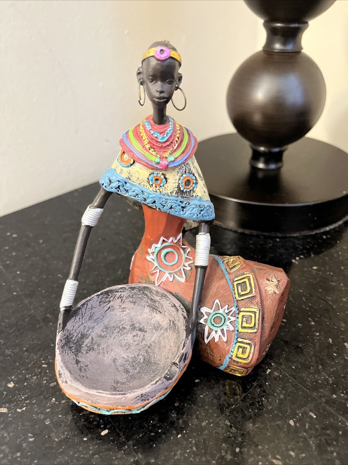 Vintage African Woman Holding Large Bowl Figurine Great Tool History Teacher