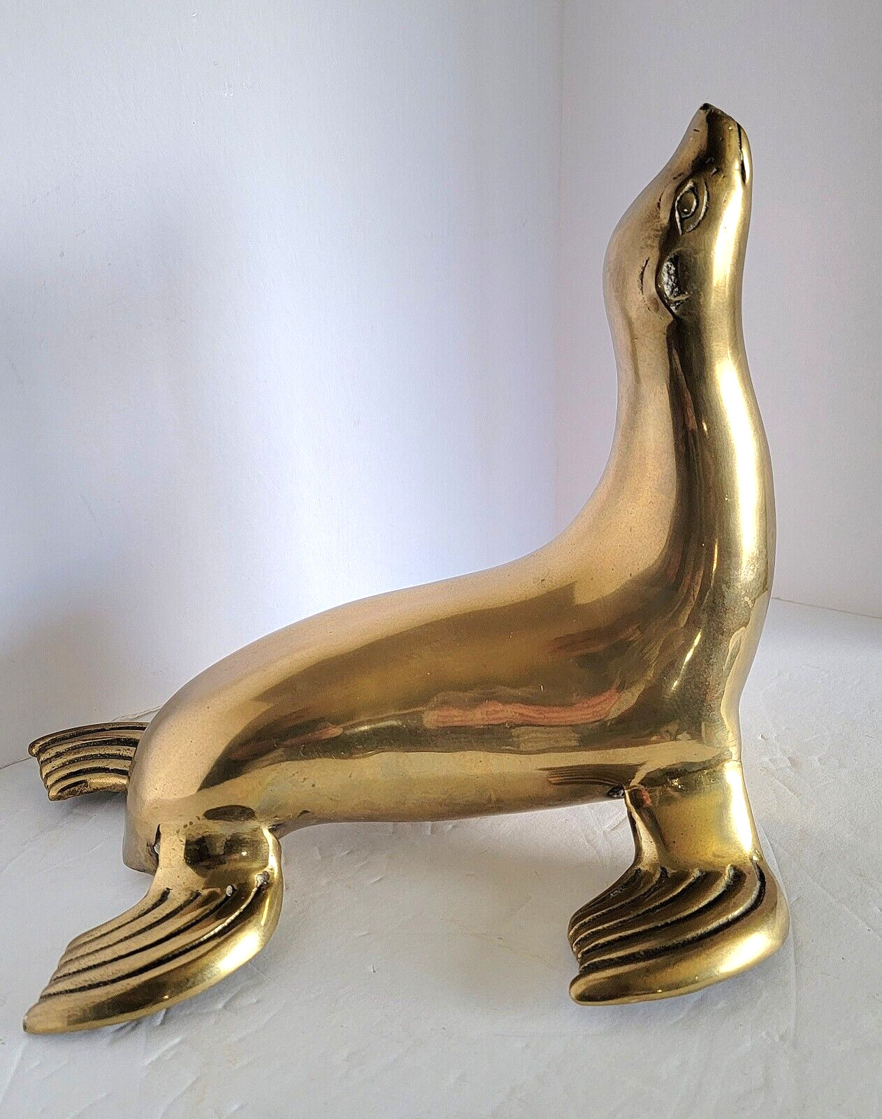 Vtg Mid Century Solid Brass Seal Sea Lion Sculpture Figure Large 11 