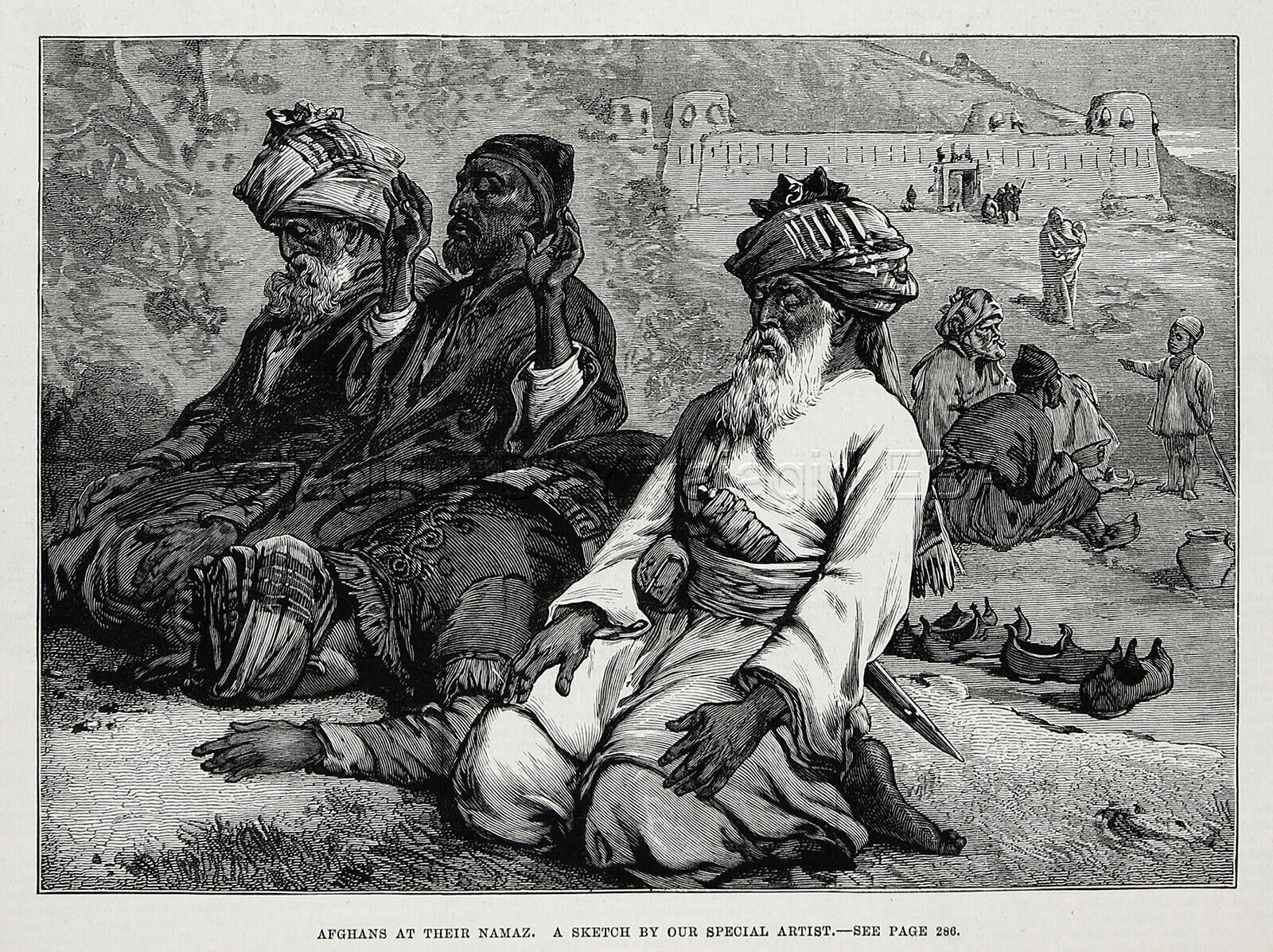 Religion Muslim Salah Prayer Afghanistan Islam Woman Burqa, 1880s Antique Print