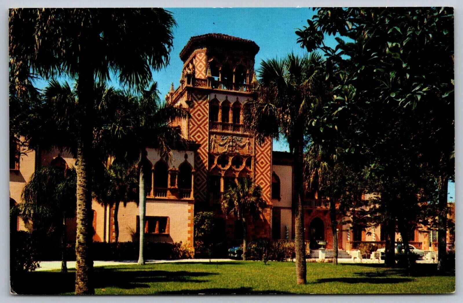 Florida Sarasota East Facade John Ringling Residence Tropical Palms VTG Postcard