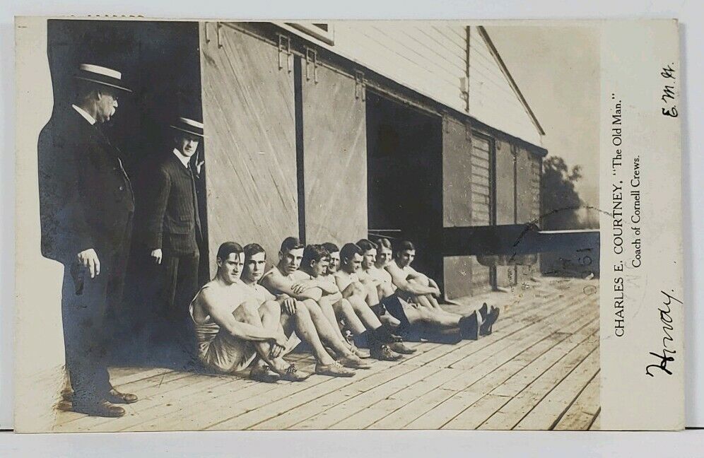 NY Cornell University Rowing Team Crew & Coach RPPC 1906 Postcard C11