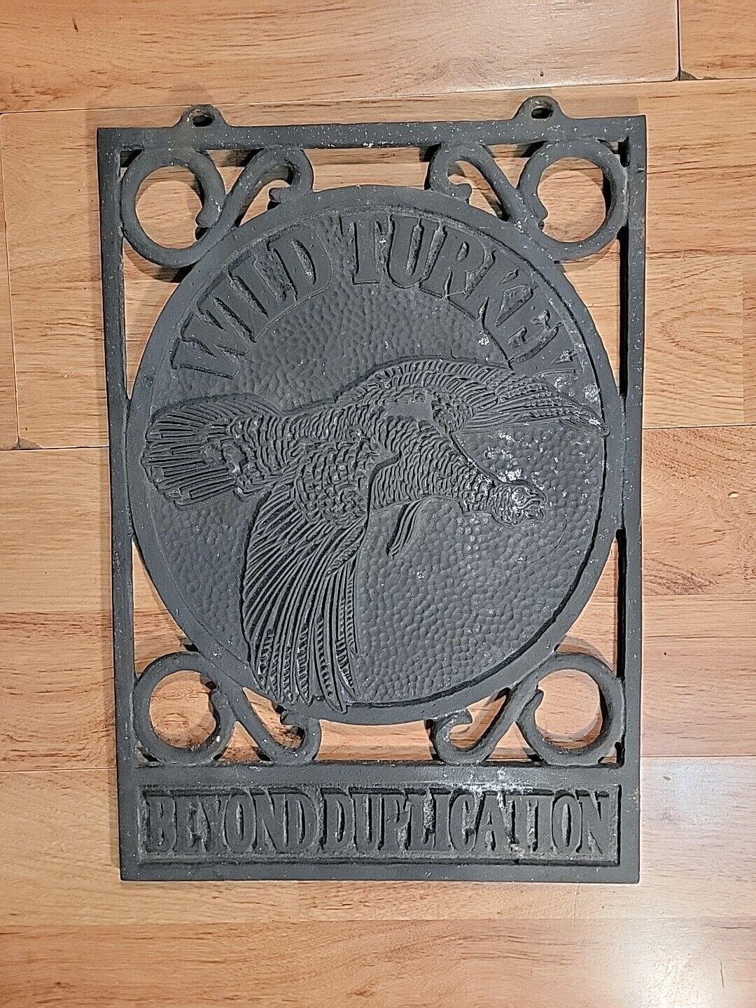 Vintage Wild Turkey Whiskey ‘Beyond Duplication’ Hanging Metal Double Sided Sign