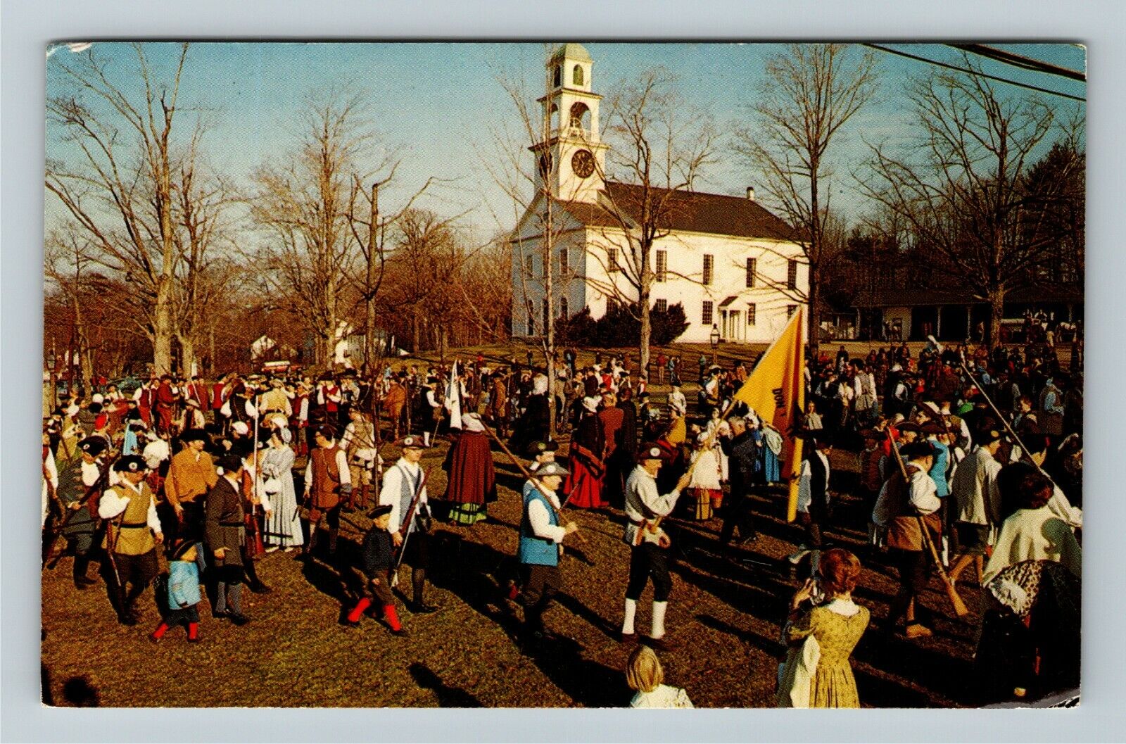 Sudbury MA-Massachusetts, Militia Men, Gathering on Common, Vintage Postcard