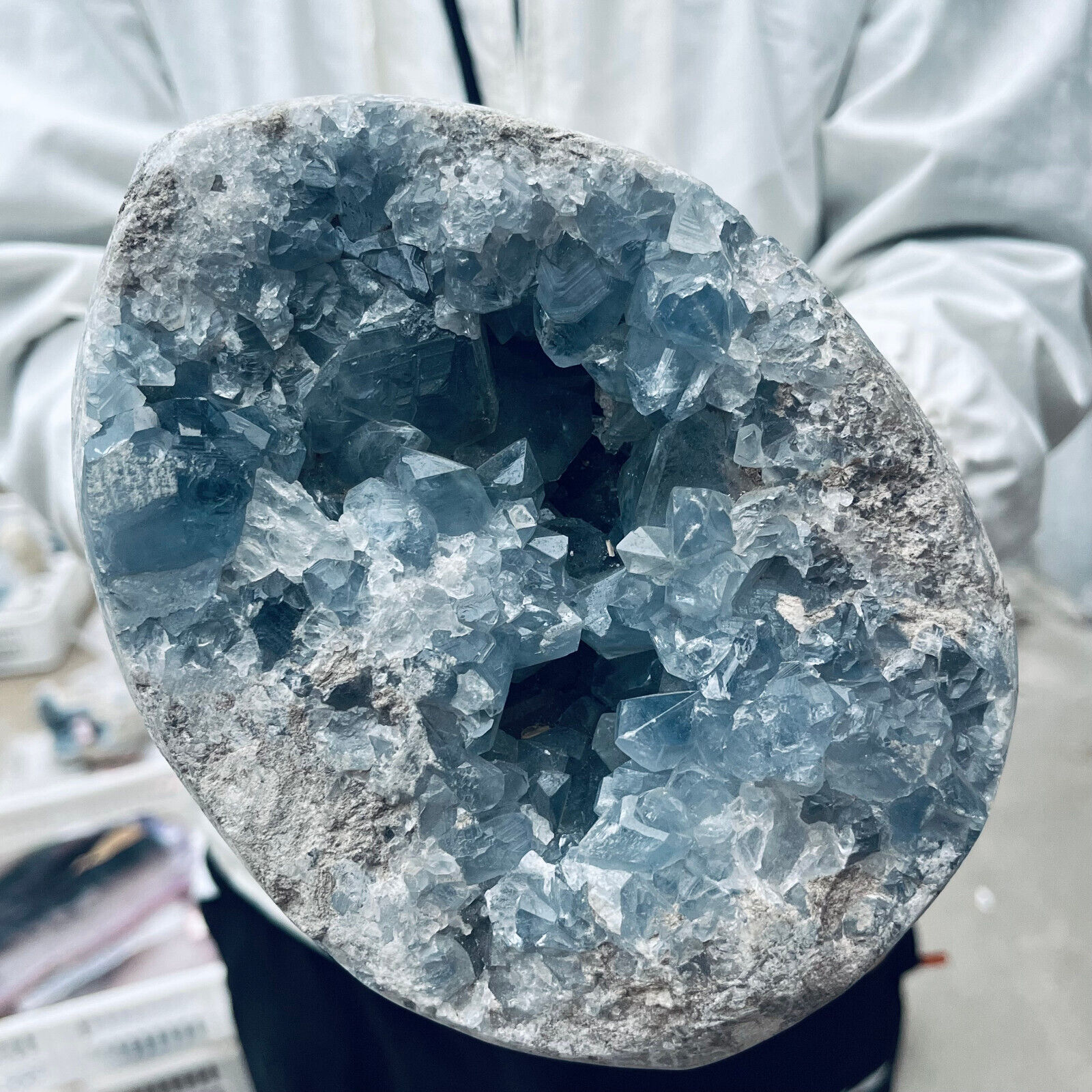 9.9lb Large Natural Blue Celestite Geode Cluster Quartz Crystal Rough Specimen