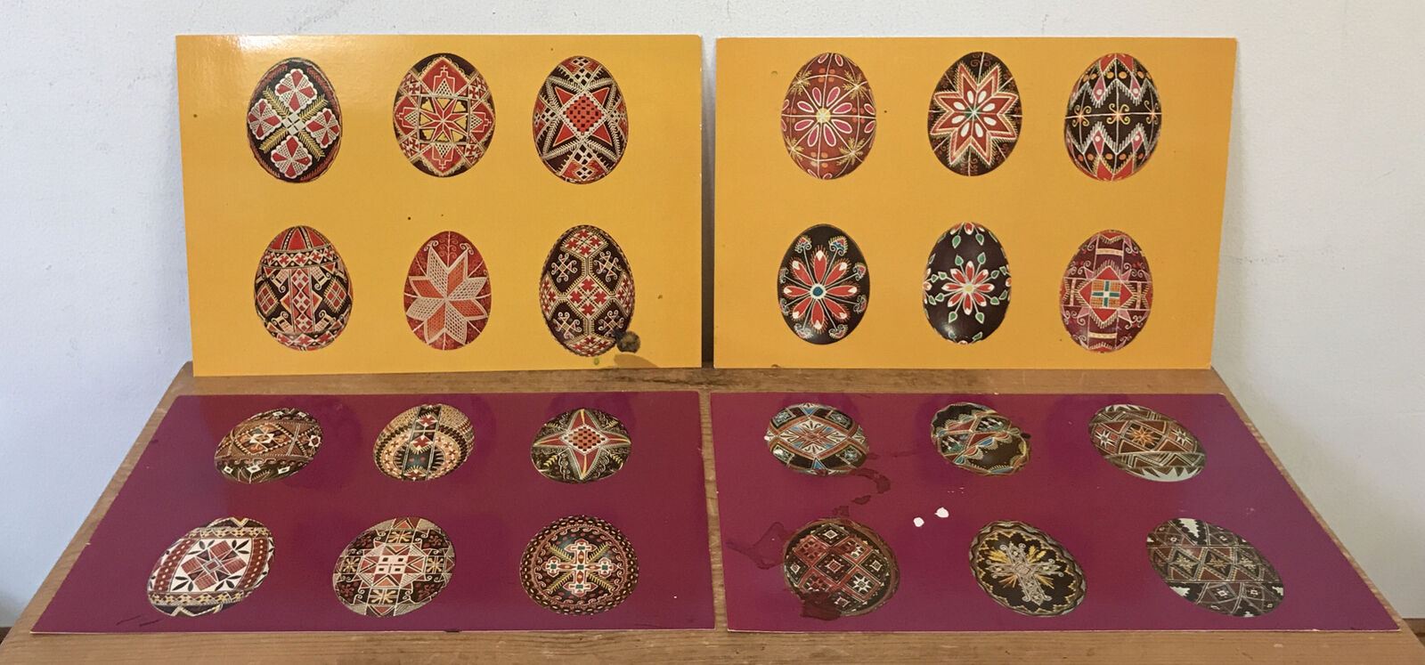 Vtg 1974 Set Lot 4 Ukrainian Easter Eggs Pysanky Color Unposted Blank Postcards
